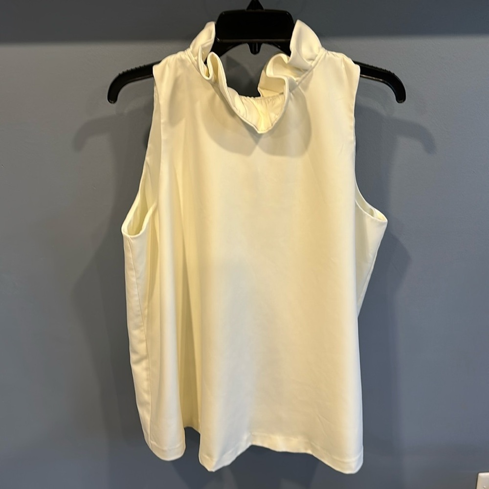Tuckernuck Mason top; ruffle collar and bow tie back swing top in ivory, sz XL - Picture 2 of 7